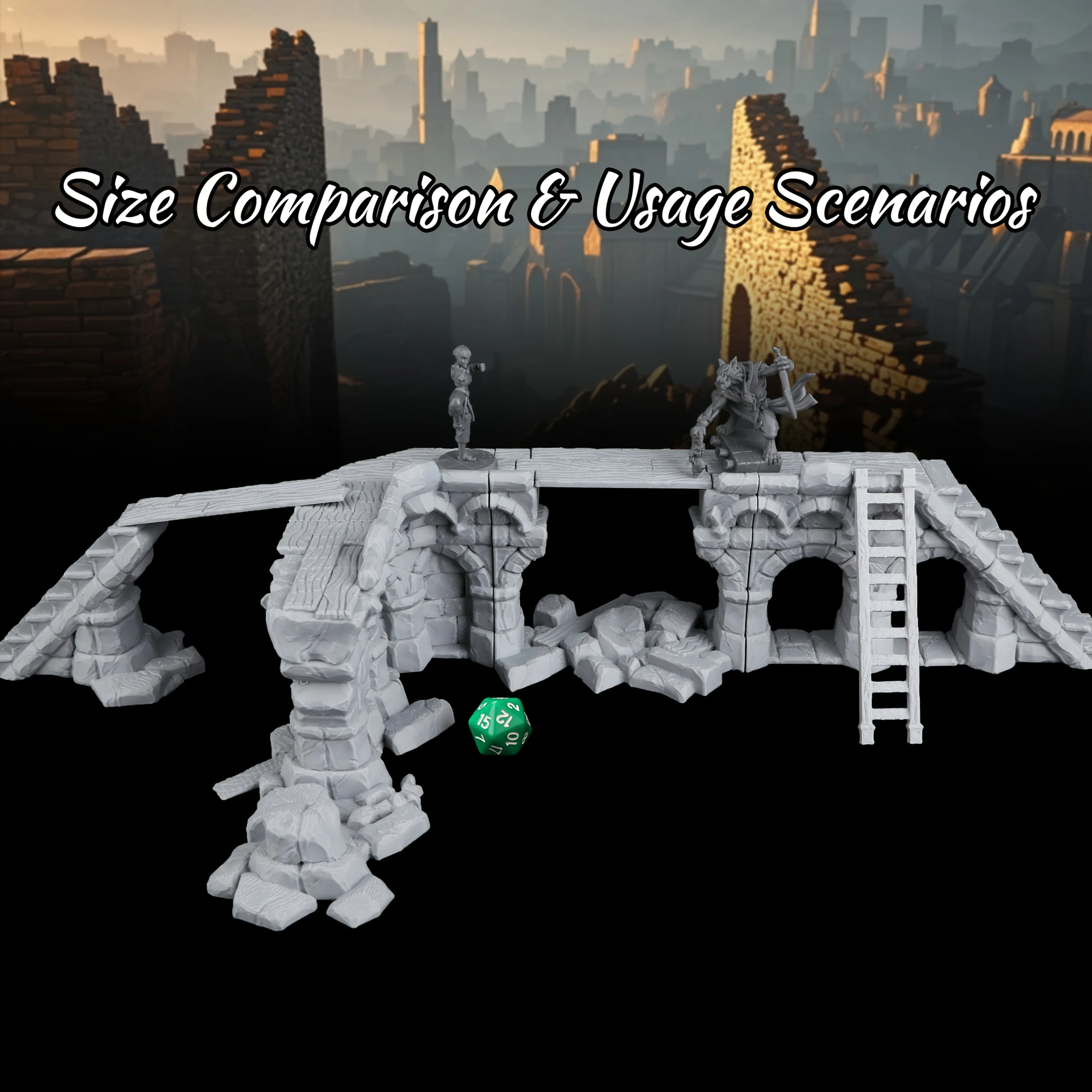 TRPG Ruined Bridge Miniature Terrain - Fantasy RPG Terrain Set for Ancient Ruins Exploration | TRPG Accessories for Enthusiasts