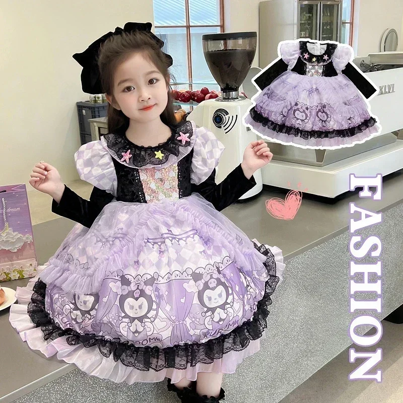 

Sanrio Kuromi Girls Lolita Skirt Princess Dress Cartoon Spring Autumn Festival Party Gifts Cosplay Performance Dress Halloween