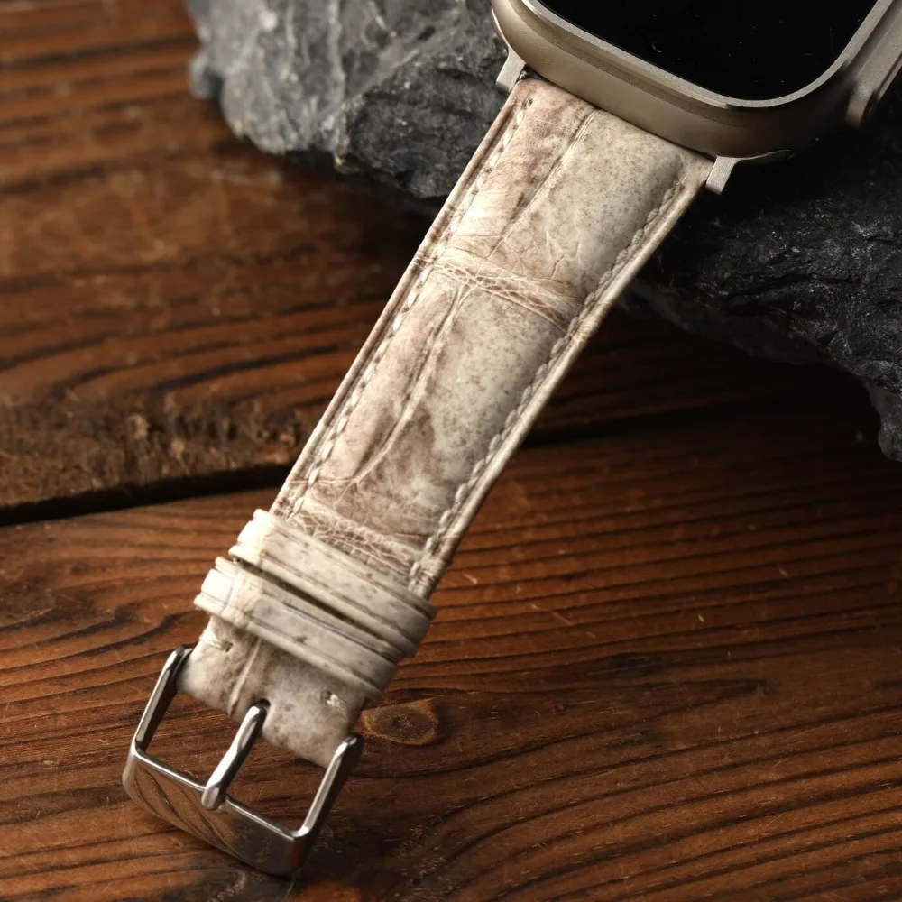 Handcrafted Himalayan White Crocodile Leather Watch Band Genuine Leather Replacement Strap 42 45 46 49mm