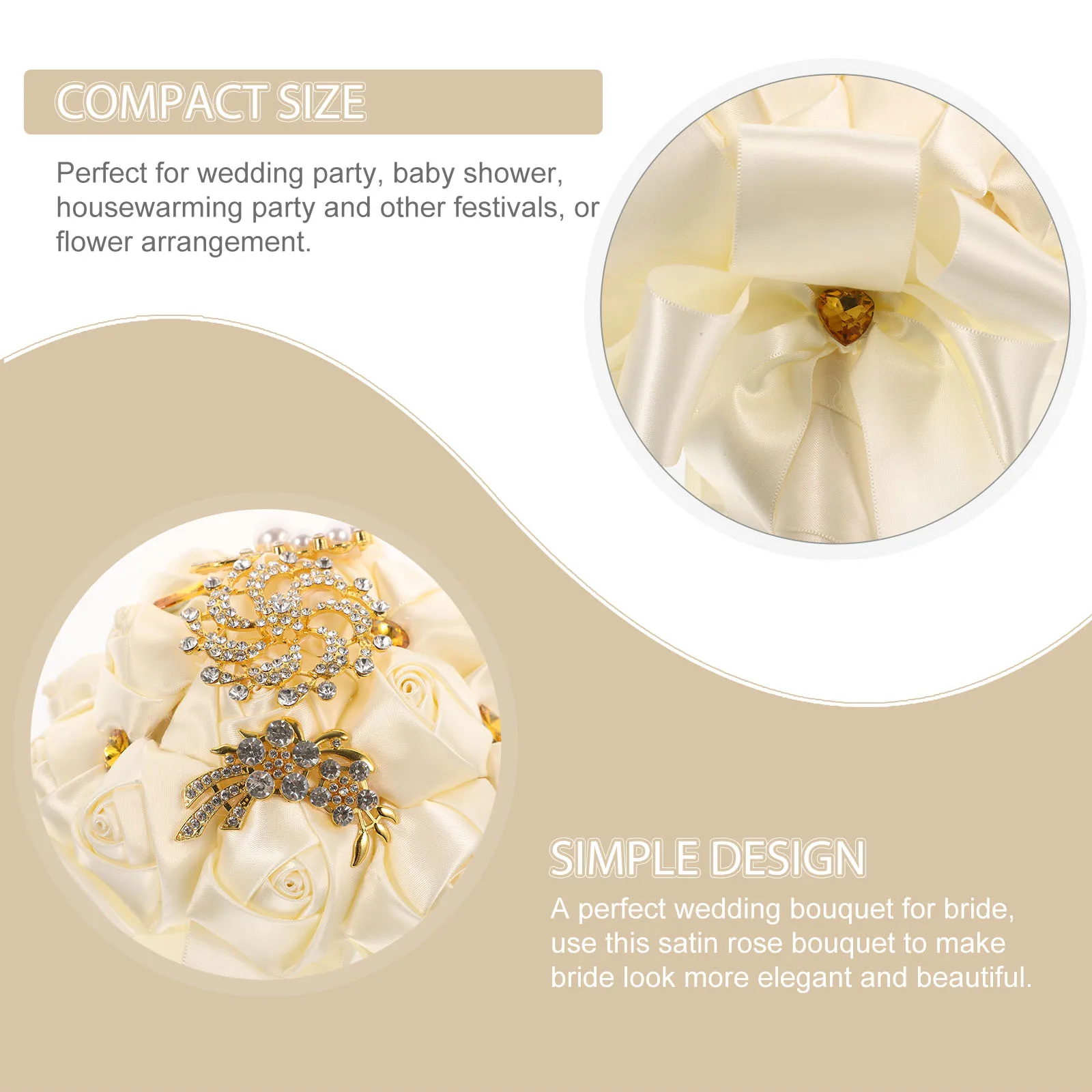 

Satin Rose Bridal Bouquet Wedding Bouquets Bride Flower Decoration Pearl Rhinestone Ribbon PlasticFlower Arrangement Accessory