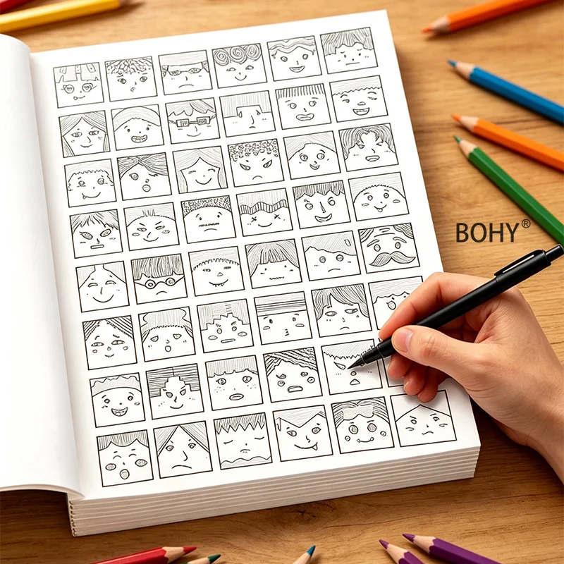 1 Large-sized Adult Decompression Coloring Album, Include Rich Character Expression Portraits and Other Theme Drafts 32 Pages