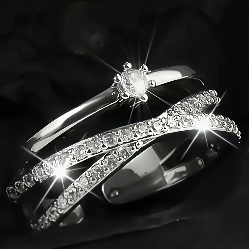 Huitan Ring mit Kreuz-Design für Damen, vielseitig einsetzbar, für Partys, Hochzeiten, mit glänzendem CZ-Stein, modische Accessoires, ausgefallener Alltagsschmuck für Damen, schicker Schmuck