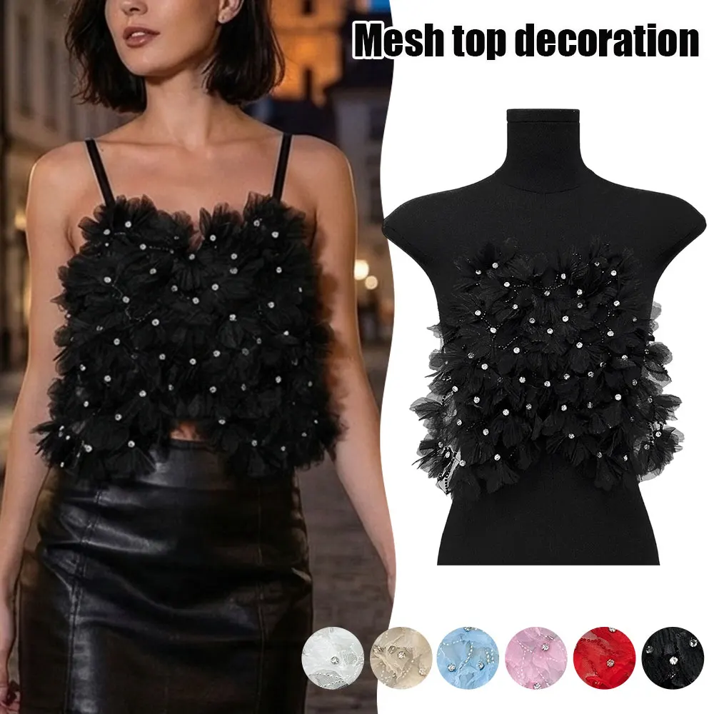 

Декоративная кружевная аппликация DIY с бисером на сетке из тюля, двухслойная, для украшения повязок на голову, вечерних платьев, аксессуаров для одежды, декоративная отделка из тюля