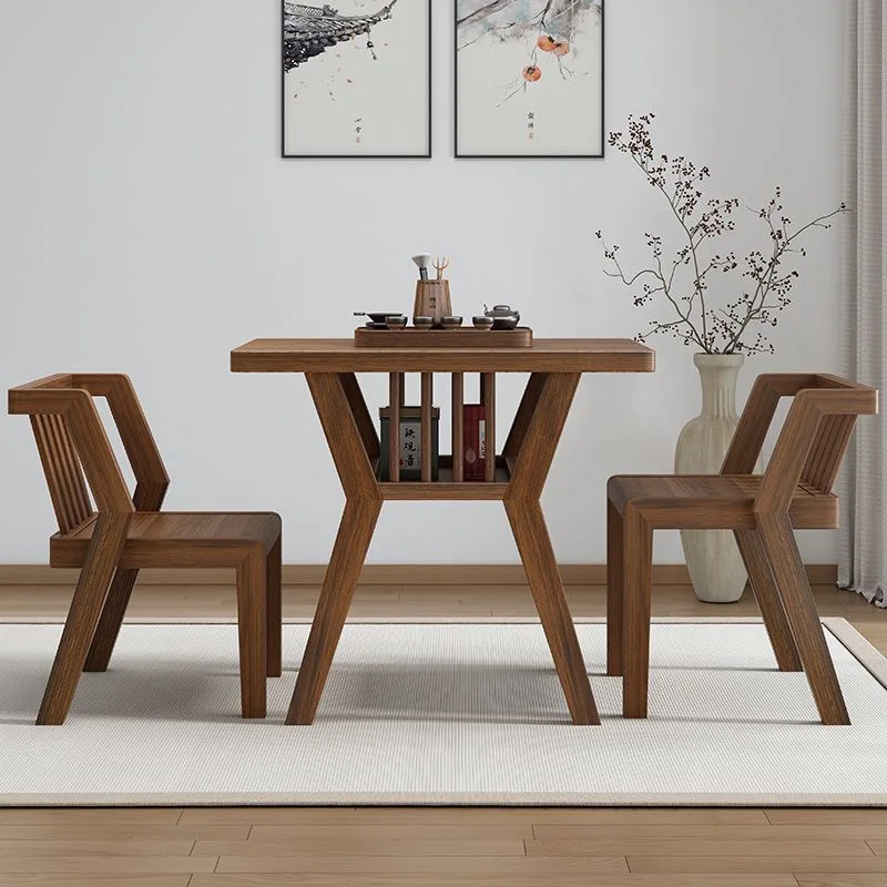 

Boutique black gold balcony solid wood tables and chairs tea table leisure chair household simple tea drinking small apartment s