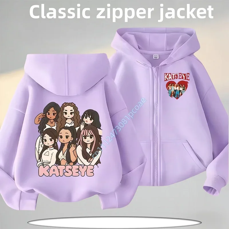 Toddler Girl Clothes Girl Group Katseye Zipper Hoodie Boys Fashion Casual Sweatshirt Movie New Kids KATSEYE Zip UP Hooded Tops