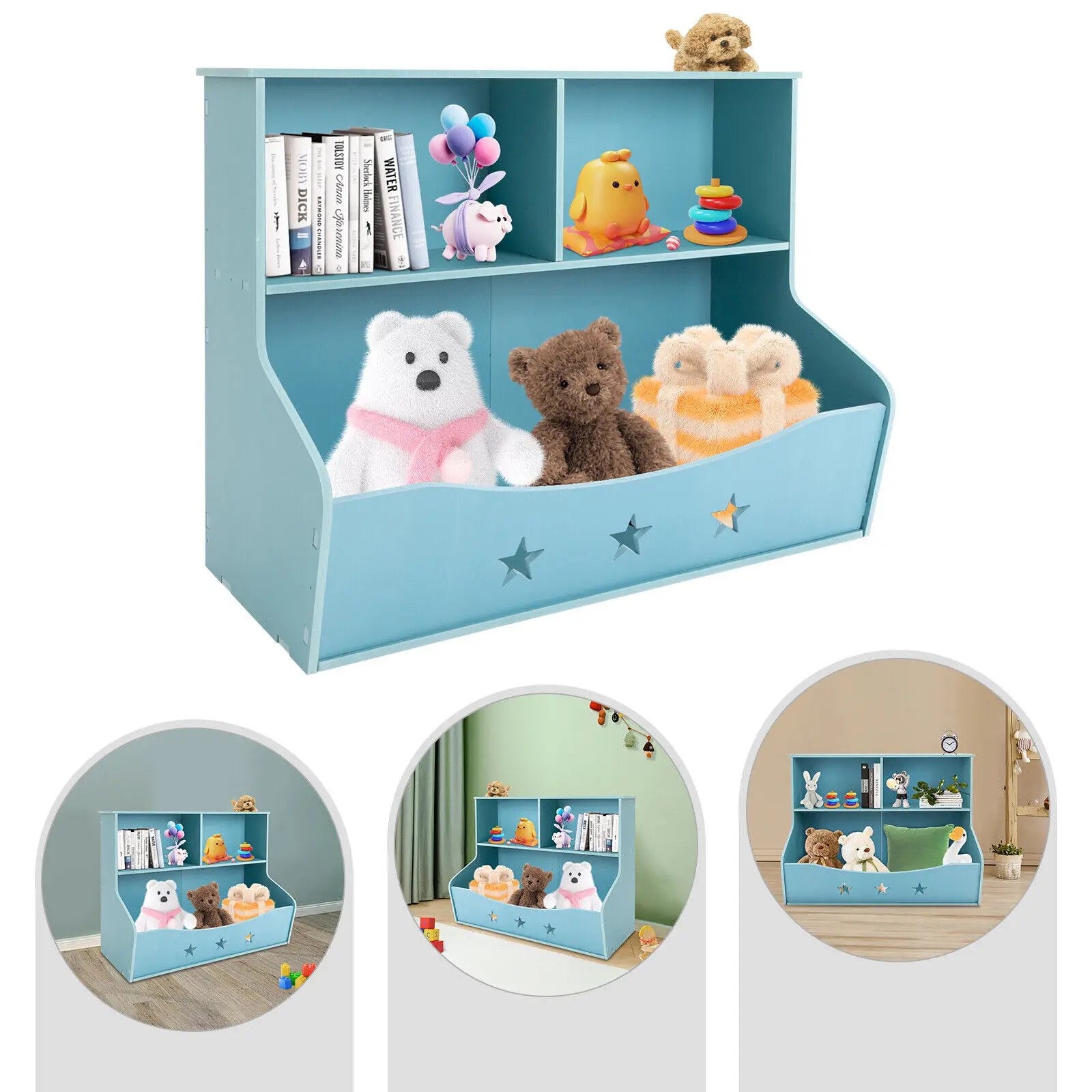 Children Room Toys Box Bookcase With Storage Cabinet Organizer 2-Tiers Bookshelf