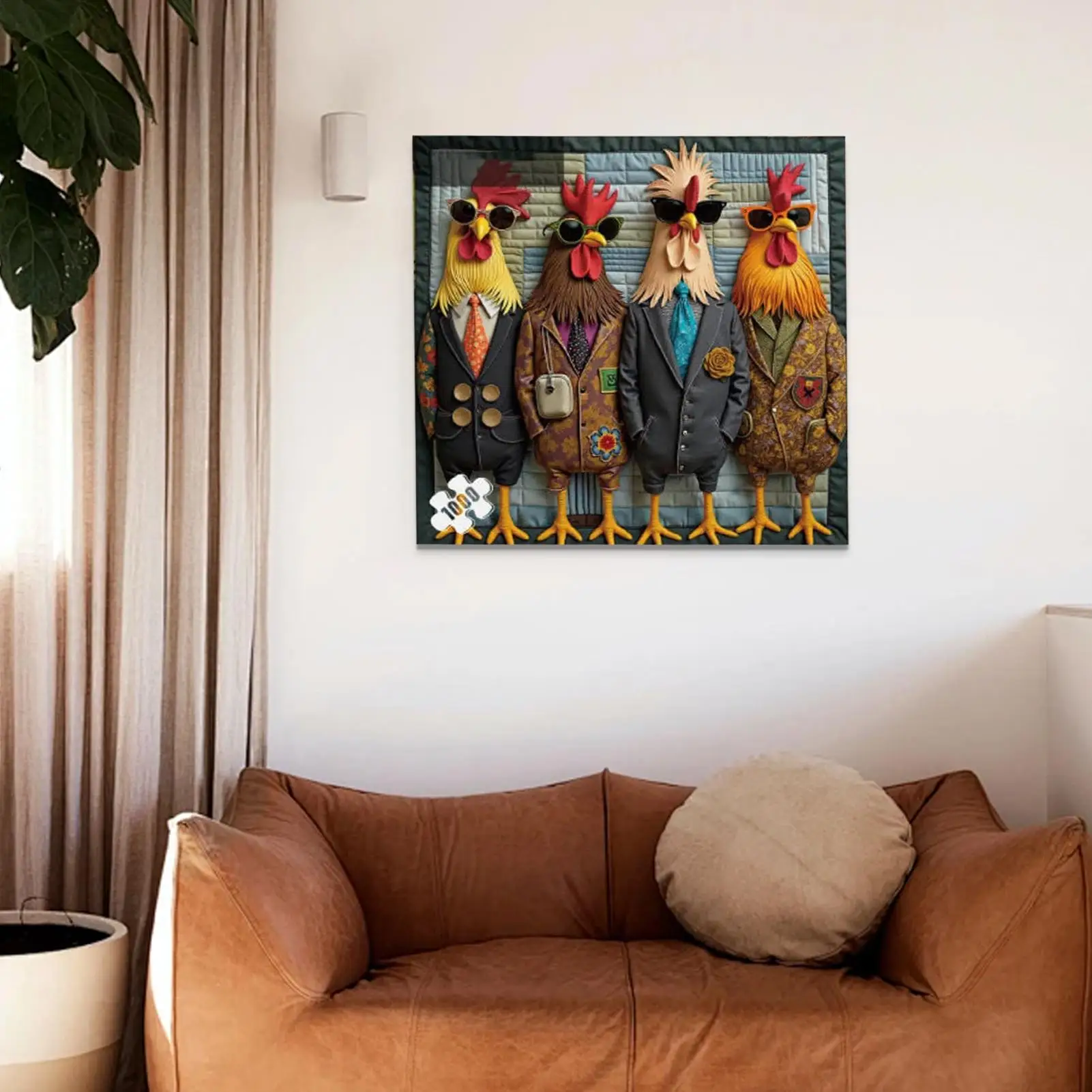 

Jigsaw Puzzle Rooster Wall Art With Sunglass Challenging Chicken Animal Puzzles For Enthusiasts Living Room Bedroom Office