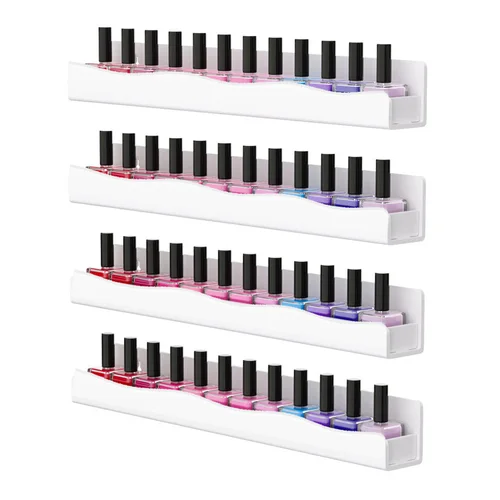 Estante de pared para esmalte de uñas: 4 estantes Organizador de esmalte de uñas acrílico blanco de 15 pulgadas para estante acrílico multiusos de 48-66 botellas.