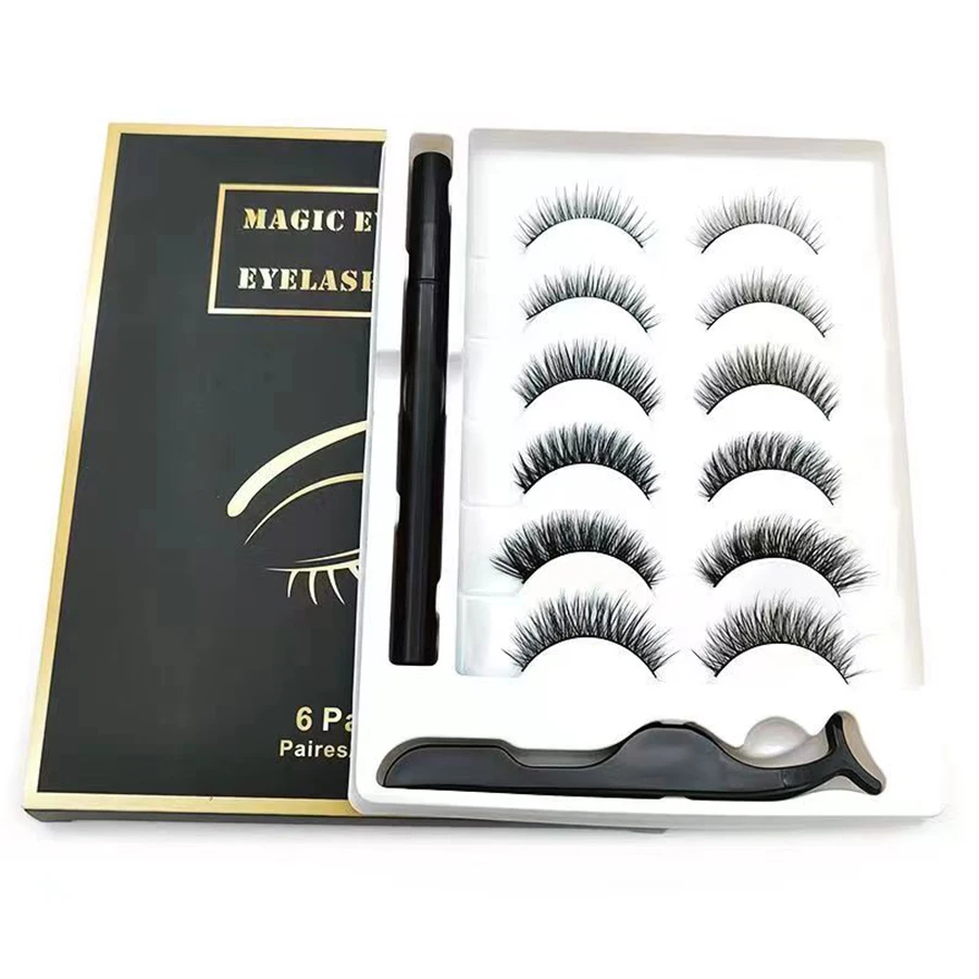 6 pairs of magnetic false eyelash sticky eyeliner pens, not easy to stain and leak, mixed with various eyelash lengths