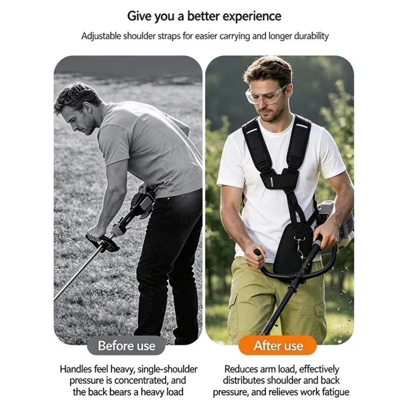 AB34-String Trimmer Full Harness Weed Eater Harness Double Shoulder Strap, Brush Cutter Garden Lawn Polypropylene Belt, 1PC