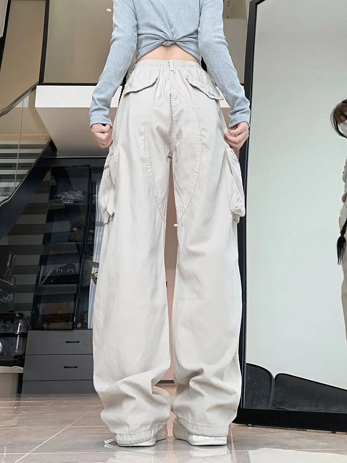 Salopette casual americana tascabile retrò Pantaloni larghi in denim a gamba larga Pantaloni larghi da donna