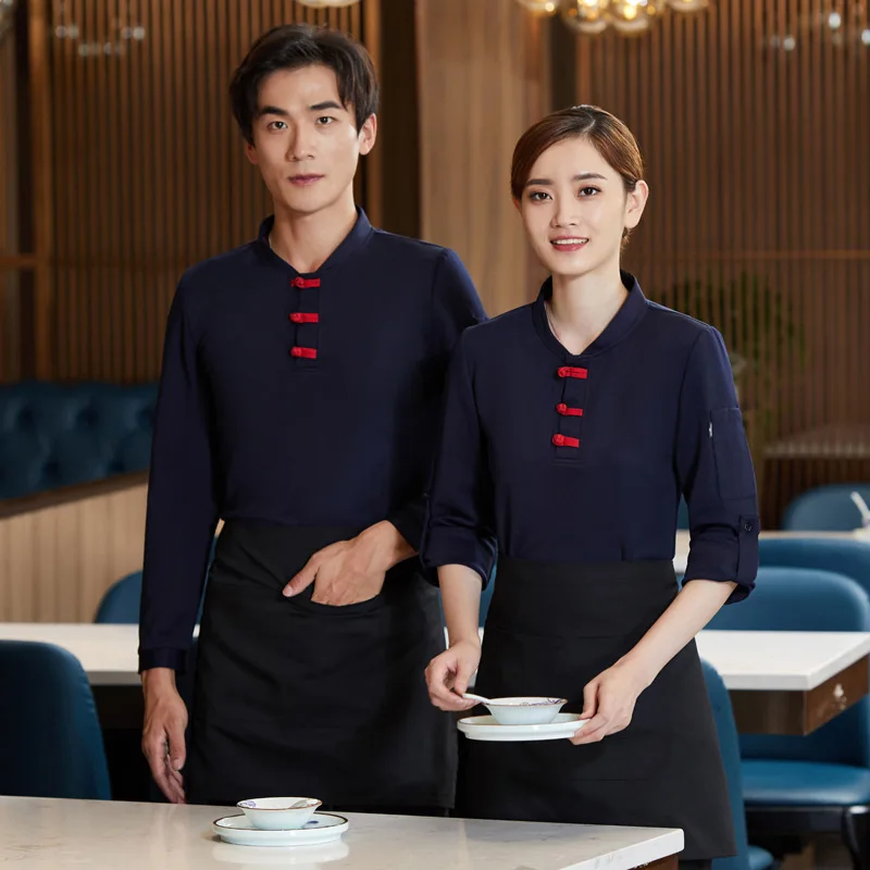 Seragam Kerja Pelayan Restoran untuk Wanita Lengan Panjang dengan Kancing JepretTShirt dengan Lengan Peregangan untuk Katering, Kue, Roti, Panas