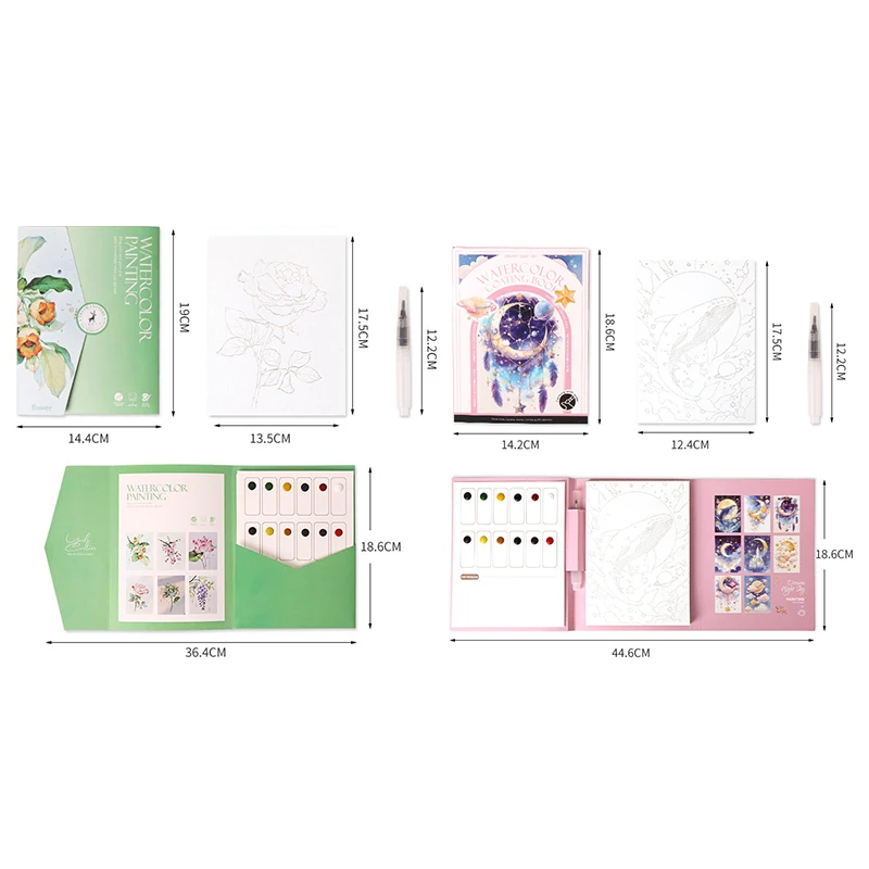 Unique 12-Color Solid Paint Set with Watercolor Stress Relief Coloring Book for Kids and Parents, 1Set