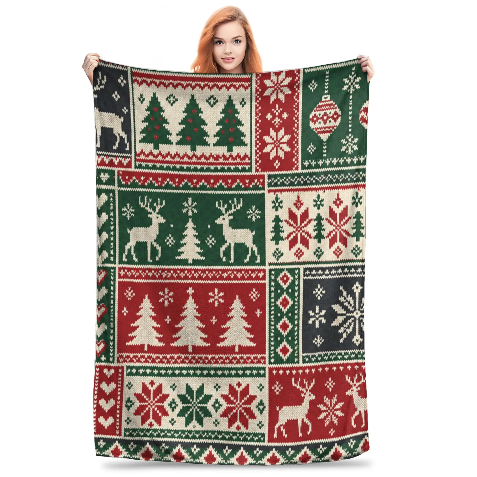 1PC Ugly Christmas Sweaters Cozy Christmas Quilt Print  Winter Blankets for Adults Bedding Home Interior Sofa Knee