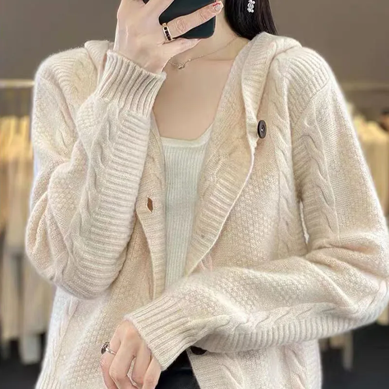 V-Neck Long-Sleeved Knitted Cardigan Women\'s Short Coat Sweater Spring And Autumn New Style With Solid Wool Simplicity