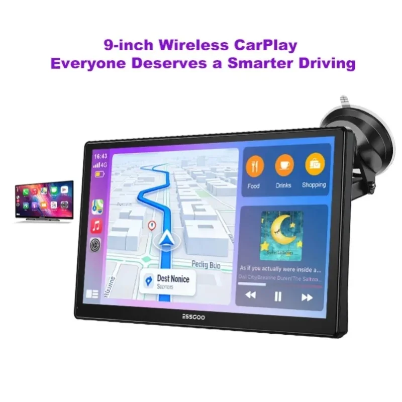 ESSGOO 9' Autoradio Universal Tragbar Carplay IPS Touchscreen für LKWs Kabelloses Carplay Android Auto Mirror Link AUX FM USB Bluetooth Lenkradsteuerung Touchscreen Rückfahrkamera Optional