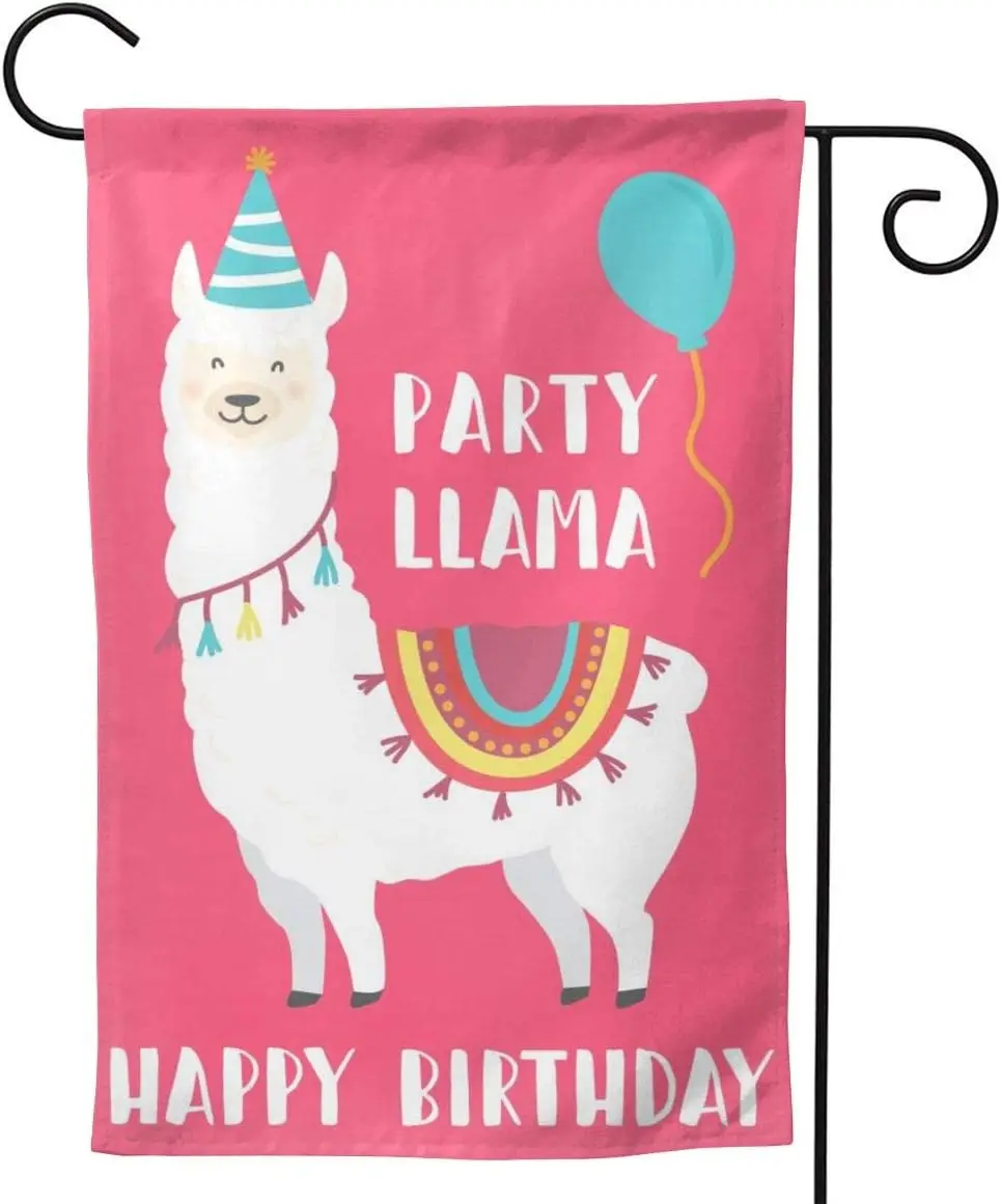 Happy Birthday Cute Party Llama Garden Flag Double Sided Vertical Happy Birthday Cute Party Llama House Flags Yard Signs Outdoor