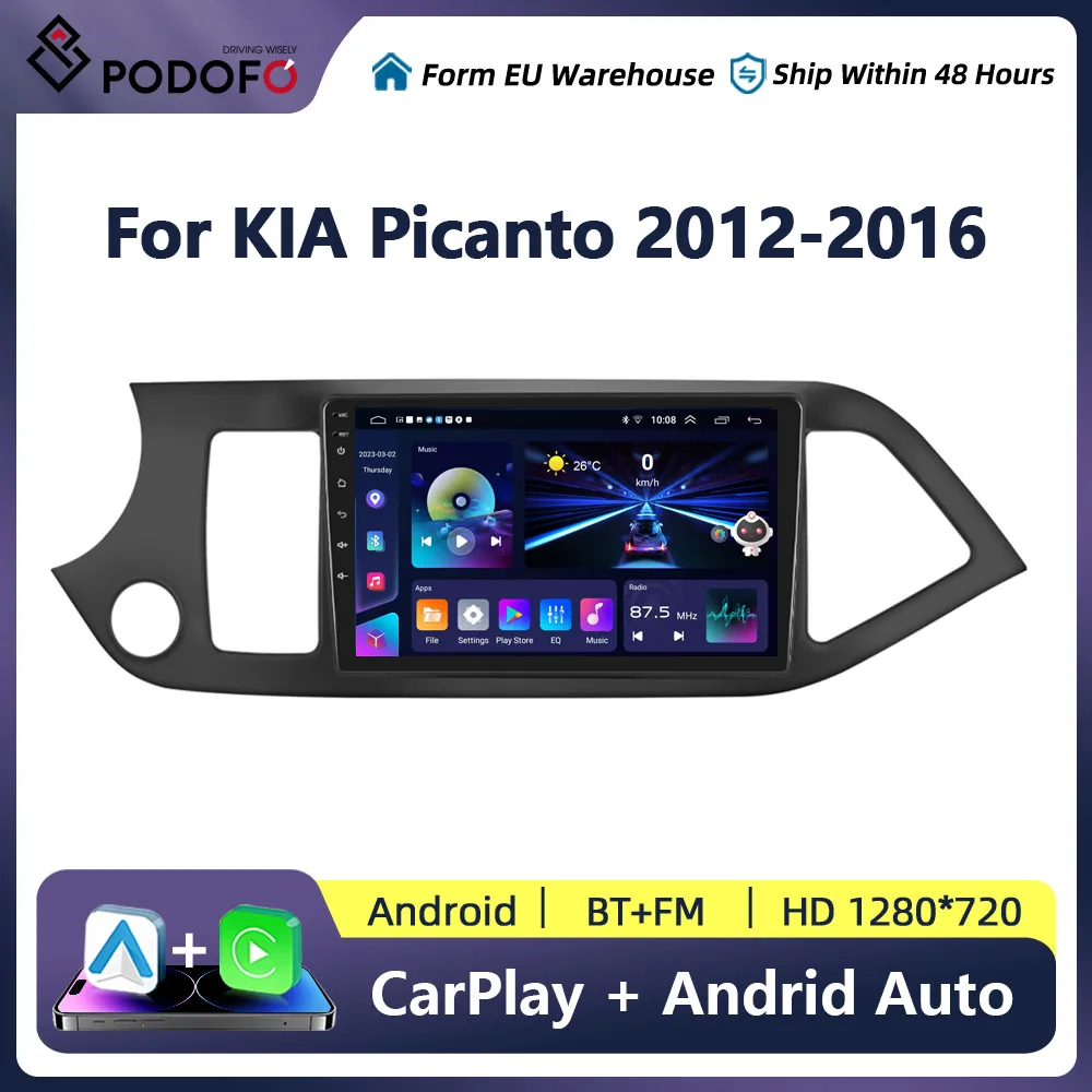 Podofo 2din Android Video Player Carplay Multimidia Car Radio For KIA Picanto 2012-2016 GPS Navigation IPS Main Unit