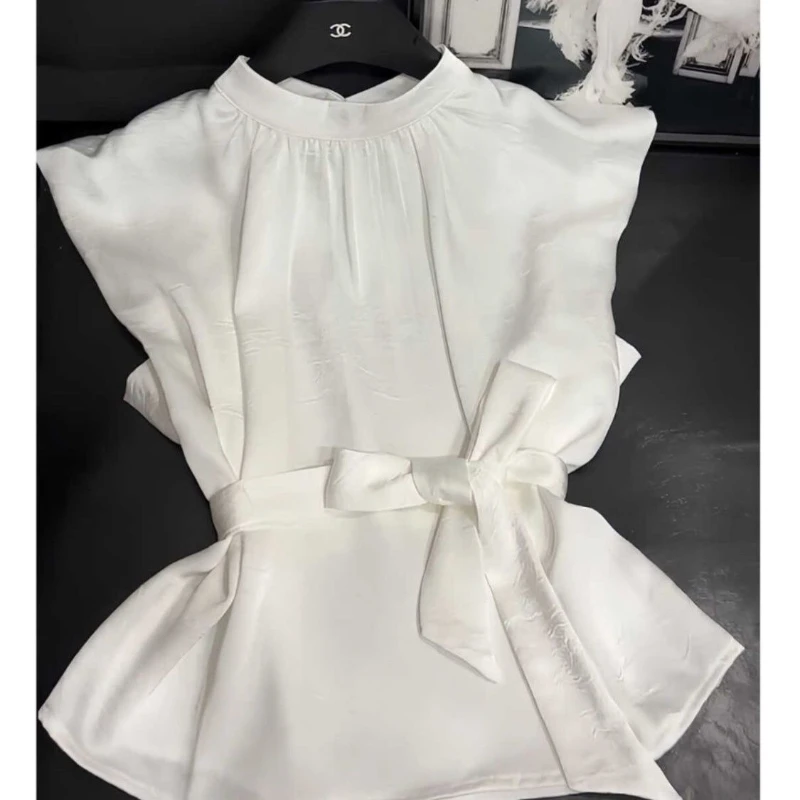 Temperament Chiffon All-match Blouse Summer New Solid Sleeveless Lacing Youth Korean Shirt Tops Fashion Elegant Women Clothing