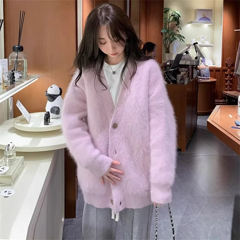 Early Autumn Embroidered Sweater Cardigan Loose and Versatile V-neck Long Sleeved Jacket Lazy and Fashionable Top Female Clothes