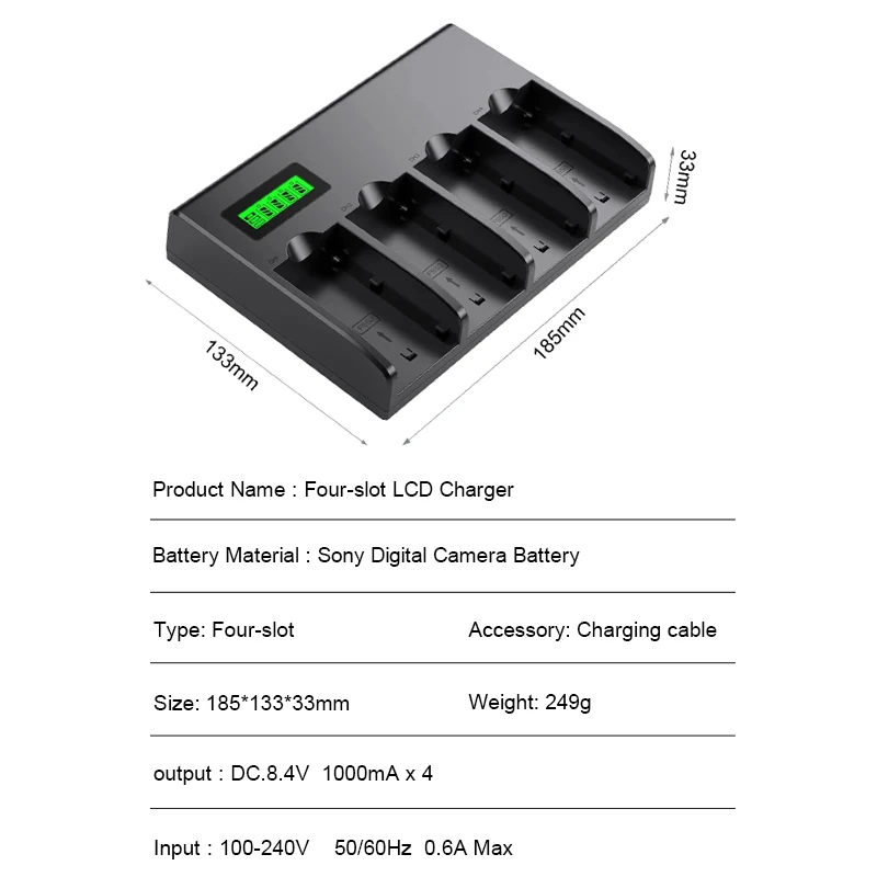 NP F960 NP-F970 4-Channel Digital Camera Battery charger LCD Display for SONY NP-F550 F750 F950 NP-FM50 FM500H QM71