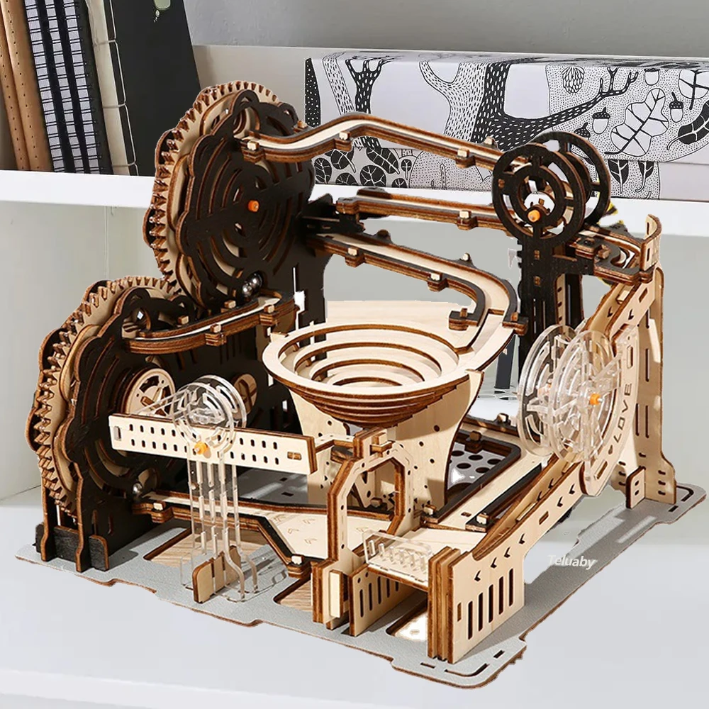 3D Wooden Puzzle Marble Run Set DIY Assemble Mechanical Model Building Kits STEAM Educational Toys for Adult Kids Birthday Gifts