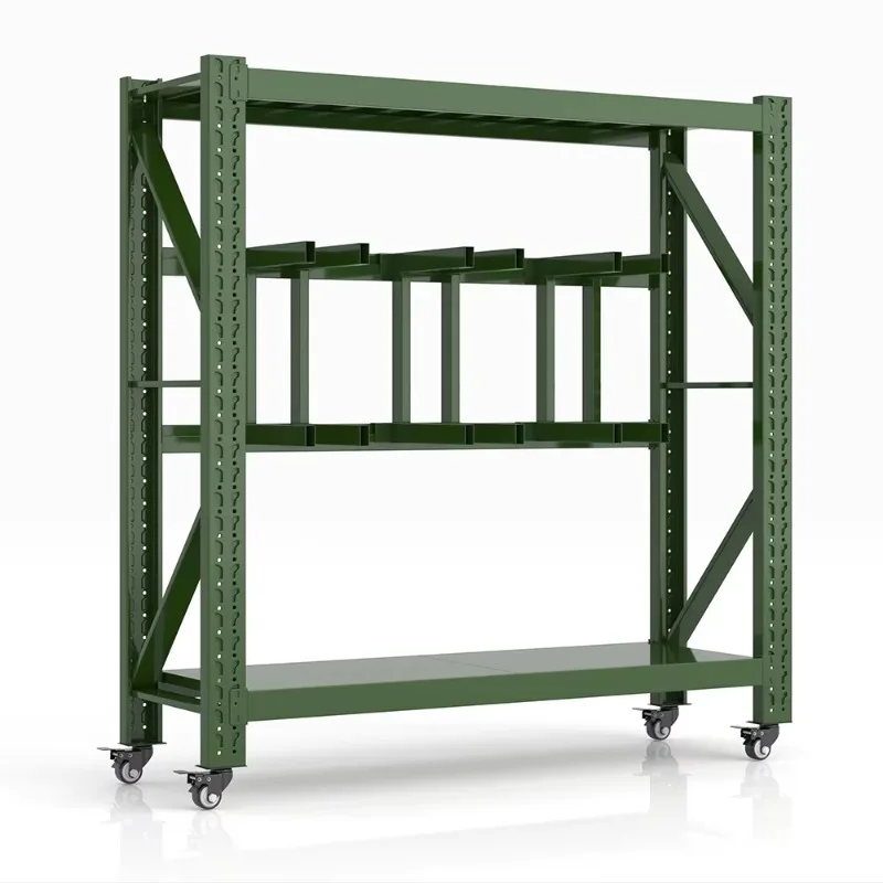 Stable green protective display stand, steel frame with 4 wheels, movable and customizable