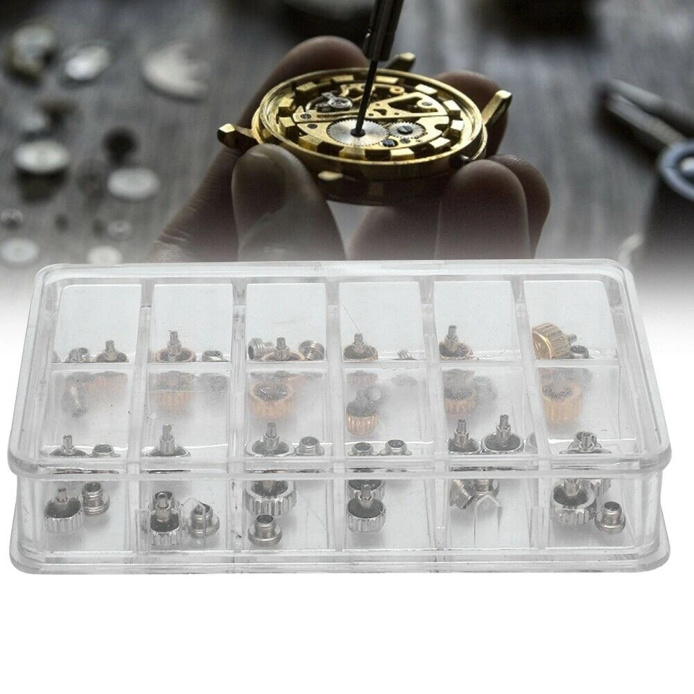 New 48PCS Watch Crowns Watch Waterproof Replacement Assorted Repair Tools with Box