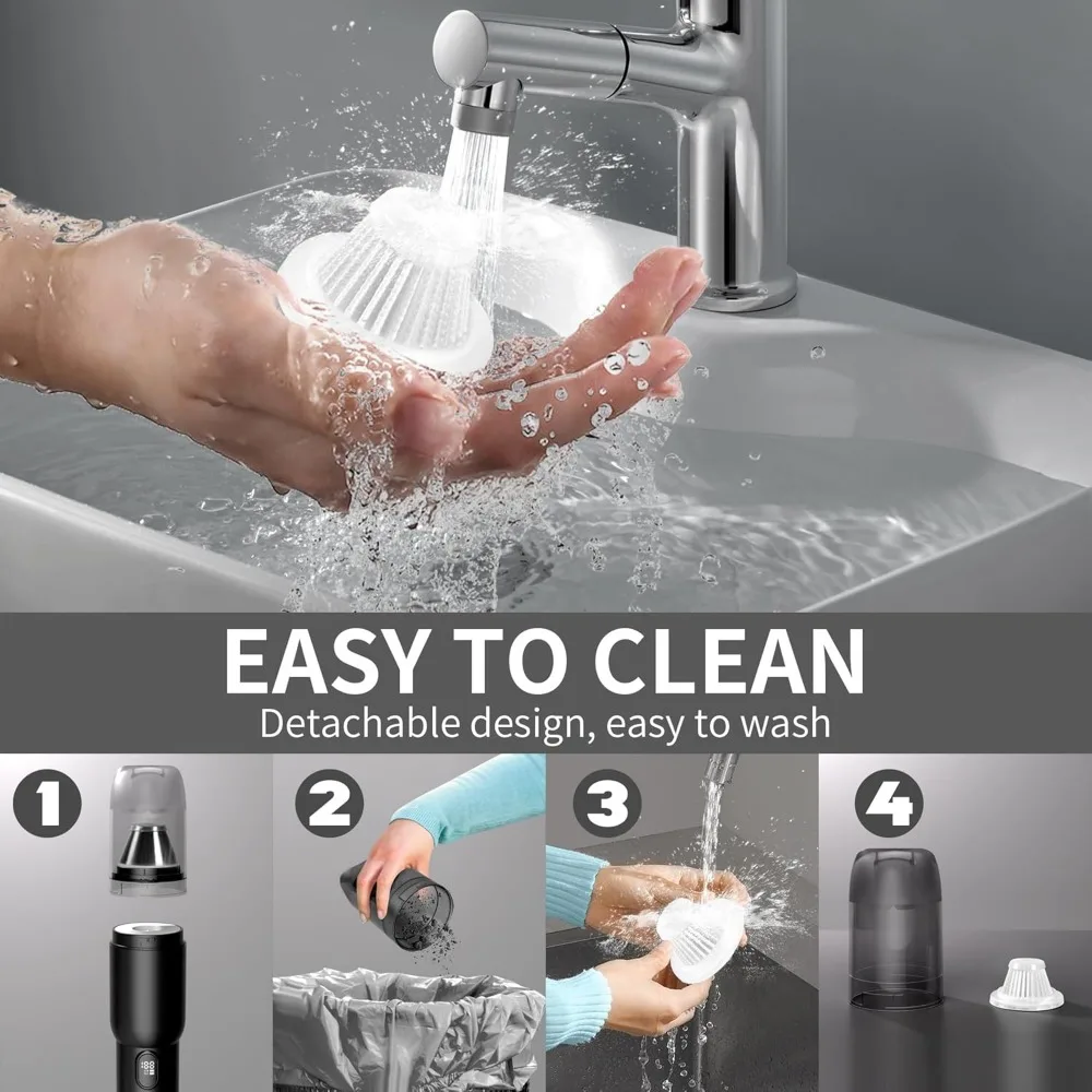 مكنسة كهربائية محمولة للسيارة، شفط قوي لاسلكي محمول بقوة 20 كيلو باسكال مع ضوء LED، منفاخ هواء 2 في 1، قابل لإعادة الشحن منخفض الضوضاء #6