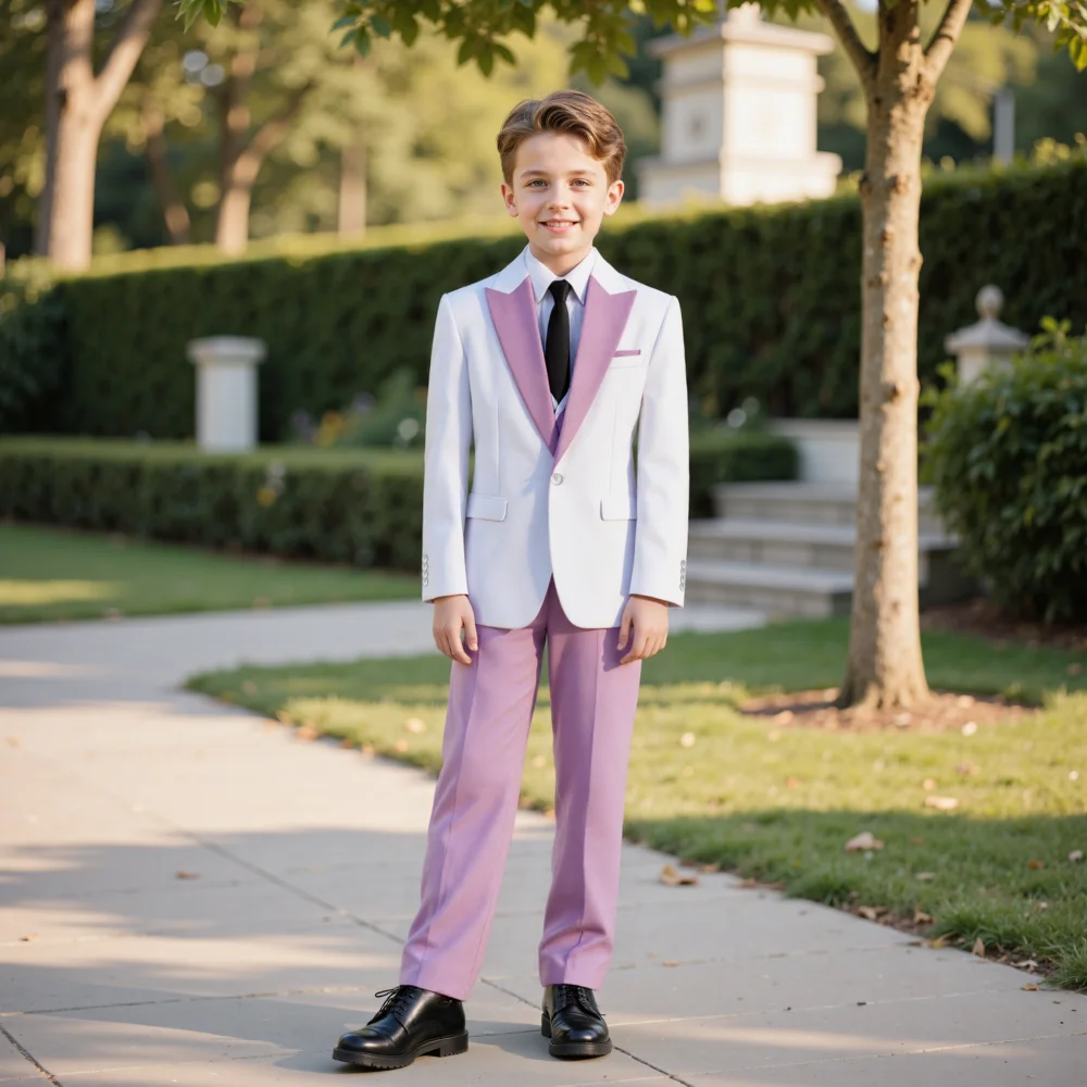 

3 Pieces Boy's Suits Peak Lapel Patchwork Style Little Boy's Suits Party Wedding Flower Children Outfit （Blazer+Vest +Pants）
