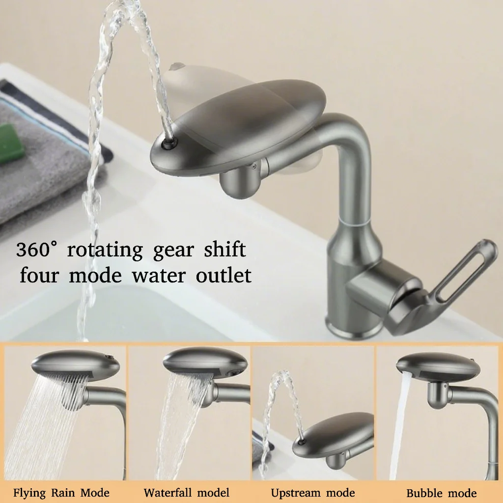 

360 ° Вращающийся кухонный смеситель из нержавеющей стали, кран для холодной и горячей воды в стиле самолета с 4 режимами распыления, фиксированное основание, простая установка