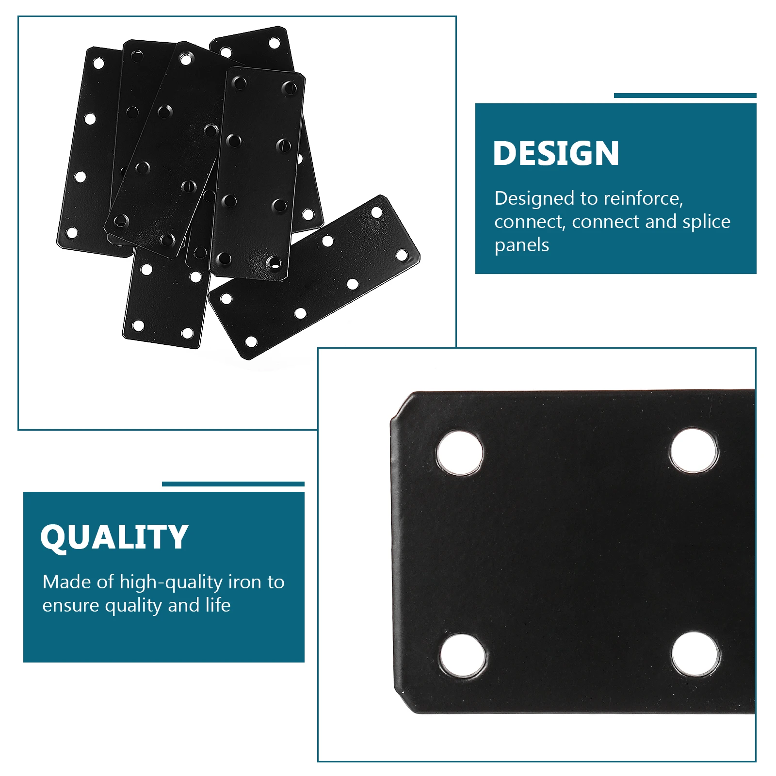 

8pcs Flat Braces 38x100mm Black Coated for Furniture Repair Shelves Tables Chairs Mending Plate Hardware