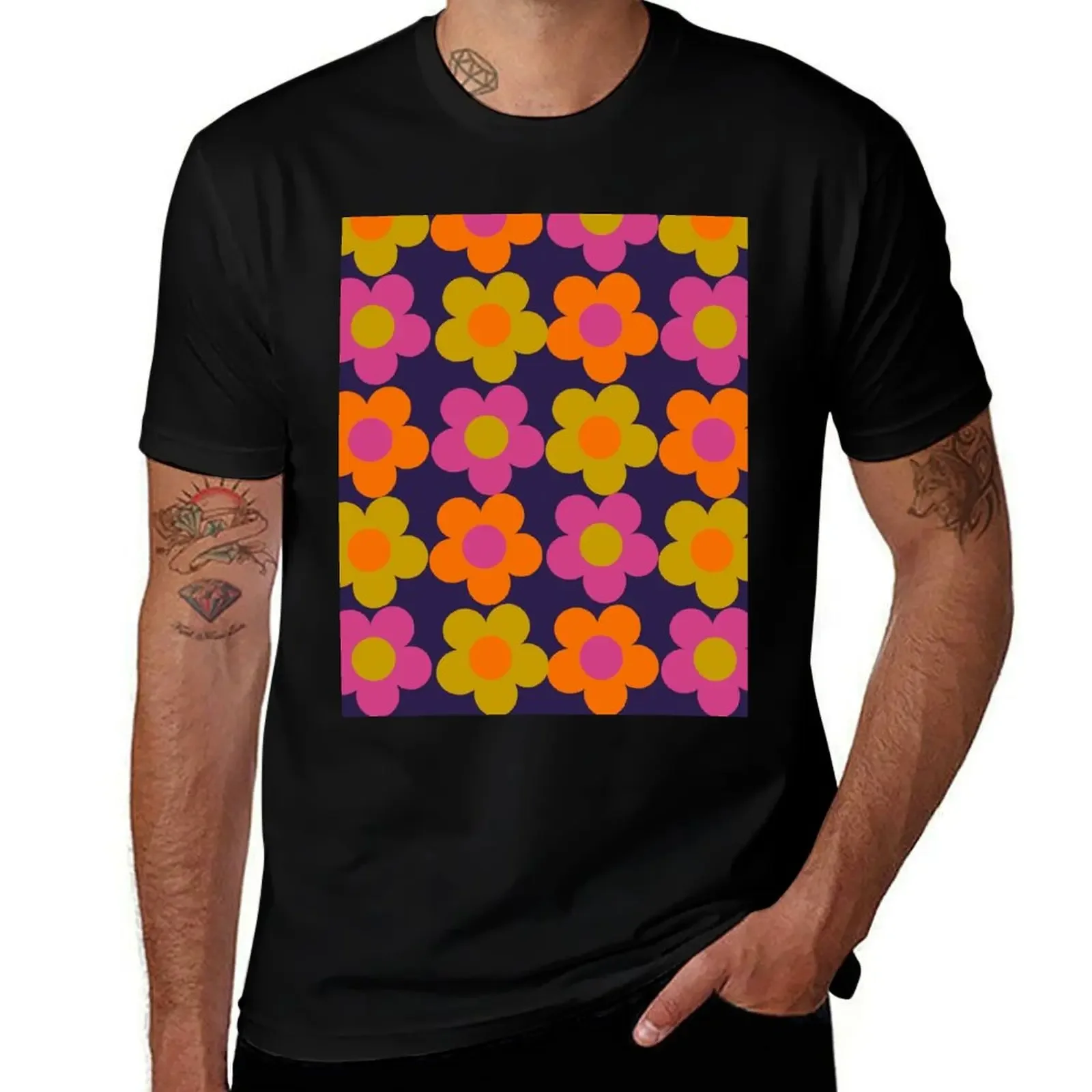 1960s 60s flowers Power Daisy Pattern T-Shirt Man t-shirt anime clothes mens t shirt graphic