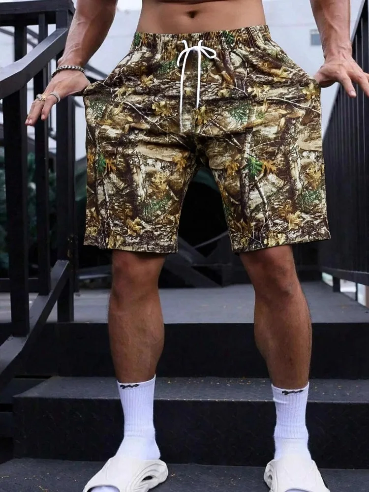 

UETEEY Summer Corduroy Shorts Men Branches Full Print Short Pants Man Casual Sports Gym Versatile Fashion Hot Style Shorts Male