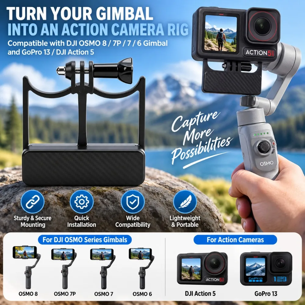 Plastic Gimbal Adapter Mount Horizontal Vertical Switching Black Gimbal Mount Plate for DJI OSMO 8/7P/7/6 OM5 6 /OSMO Mobile4 3