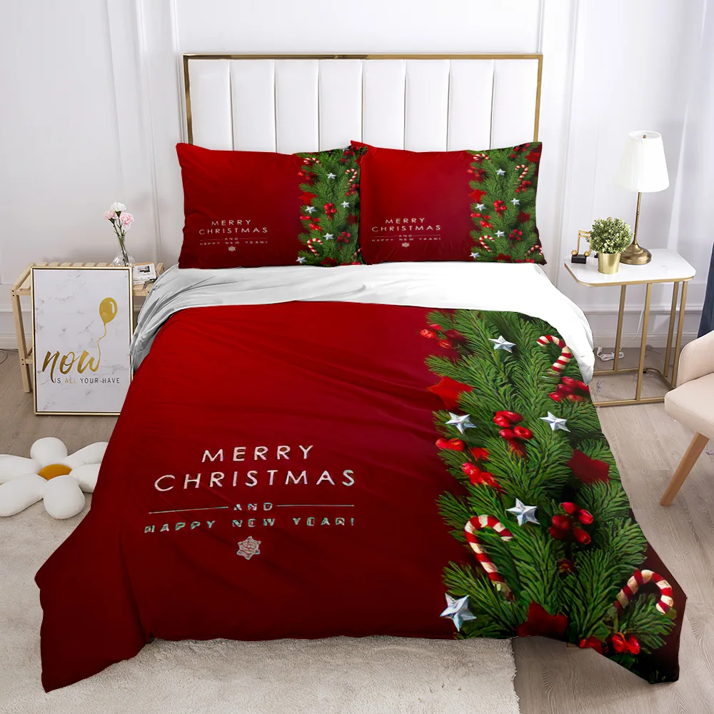 Chirstmas Duvet Cover Kid’s Bedroom 3D Cartoon Merry Chirstmas Twin Bedding Set Polyester Santa Claus Happy New Year Quilt Cover