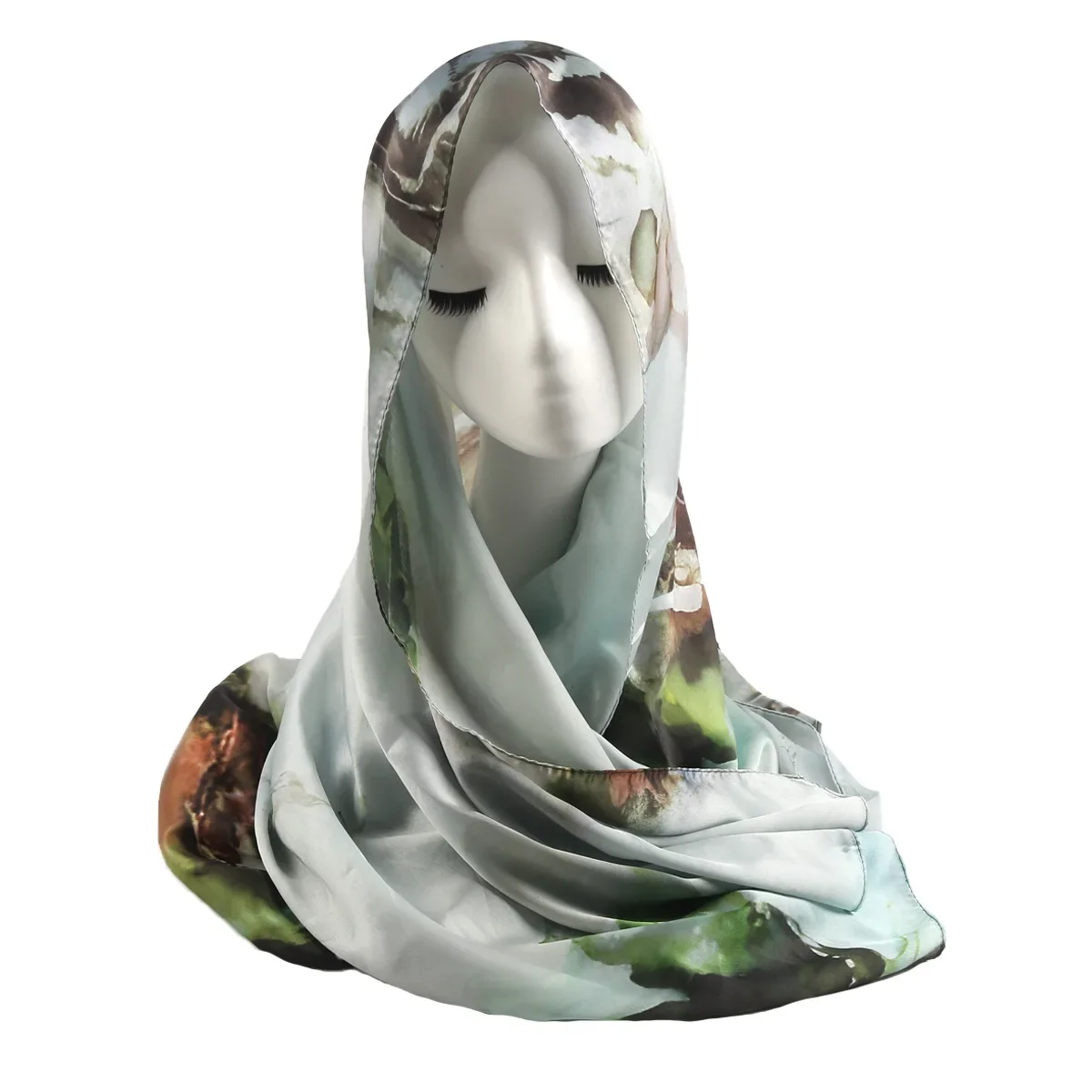 Hijab musulmán de seda de lujo, chal con estampado de agua de mármol, 180x85cm