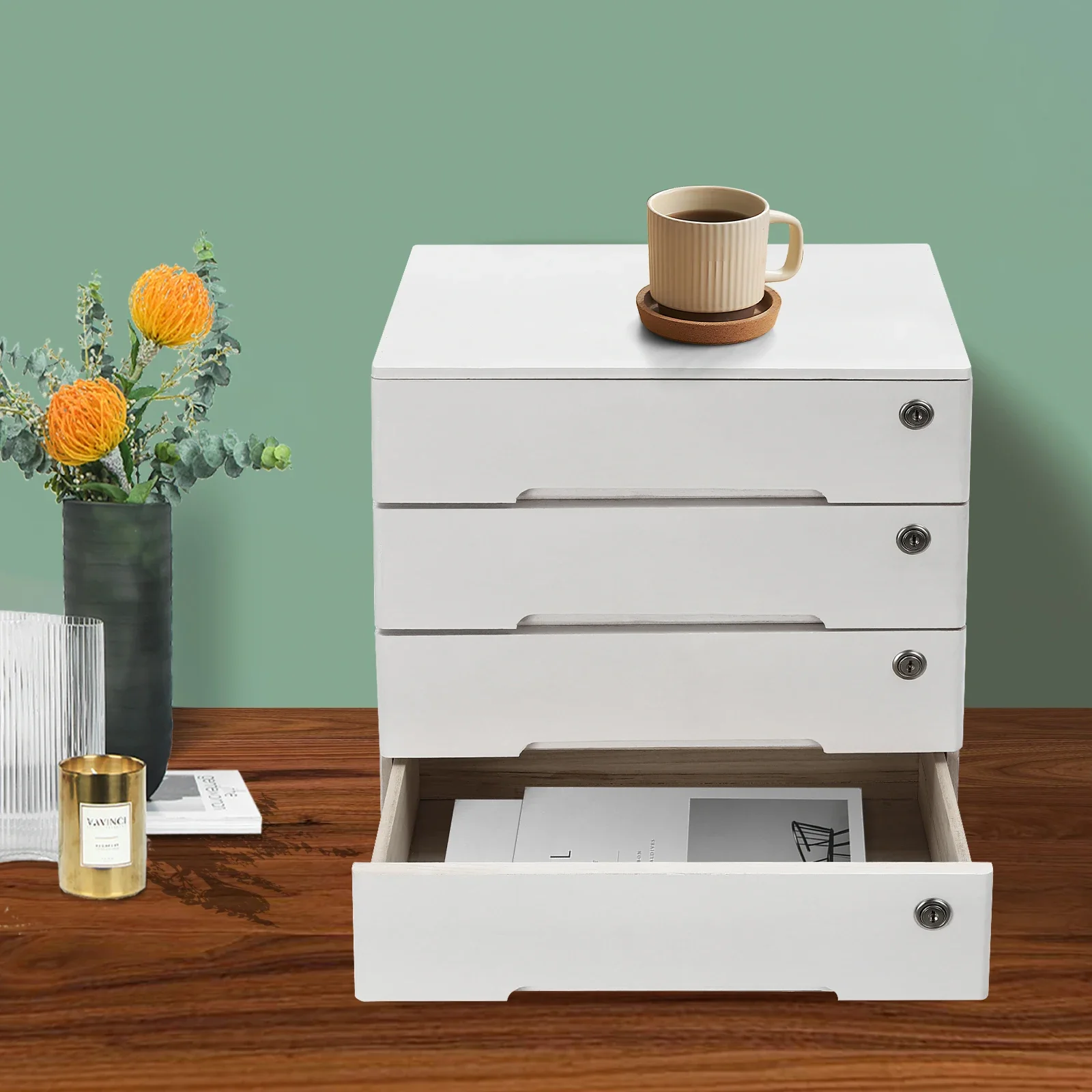 

4-Layer Locked Cabinet - White For Home Living Room To Store