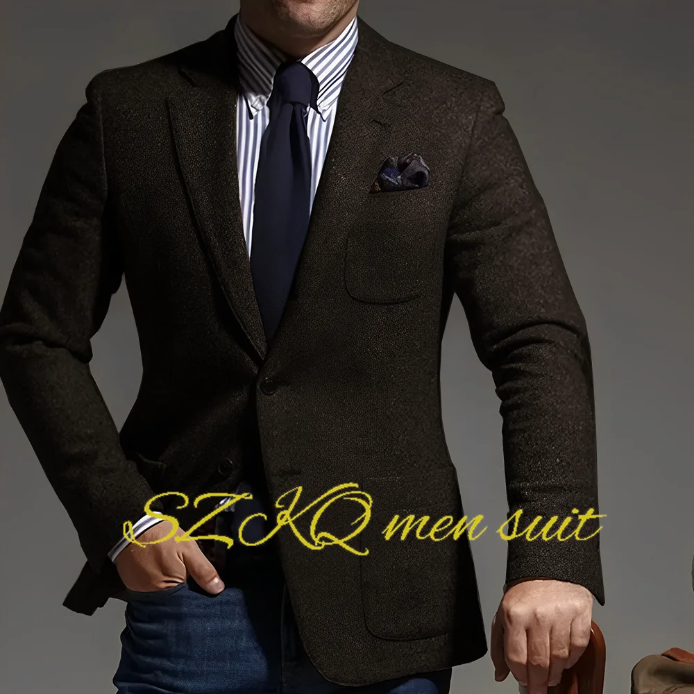 Jaket Herringbone pria, Blazer XS-5XL 2 kancing kasual untuk lelaki