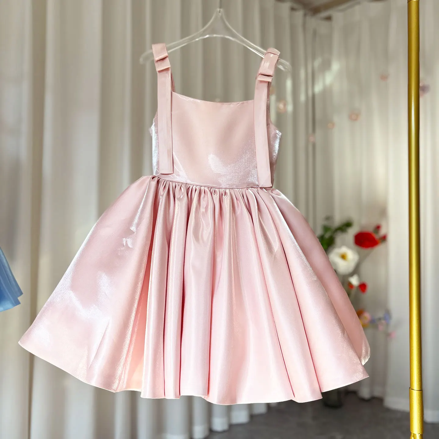 Jill Wish J226 Elegant Pink Puffy Girl Dress Square Collar with Bow for Kids Wedding Birthday Communion Party Pageant Ball Gown