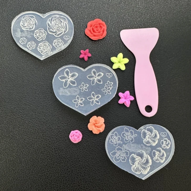 3Pcs 3D Nail Silicone Carving Mold DIY Nail Decoration INS Style Versatile Camellia Kawaii Bear with Scraper Nail Beauty Charm