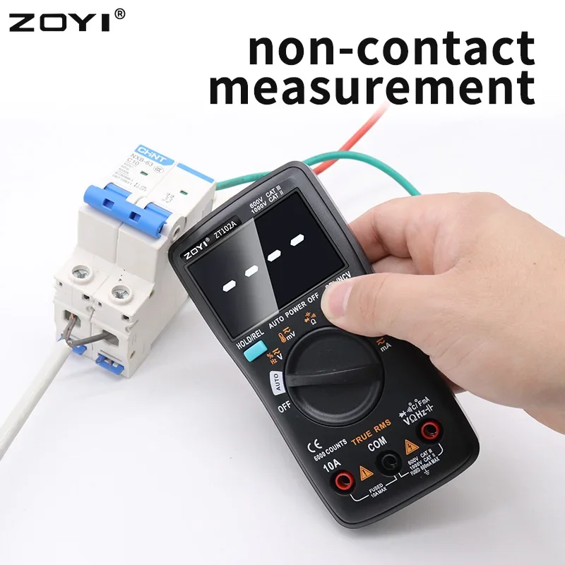 ZOYI 102A มัลติมิเตอร์แบบดิจิตอล 6000 นับไฟฟ้าเครื่องทดสอบทรานซิสเตอร์ Auto Rang AC/DC แรงดันไฟฟ้า Process Calibrator