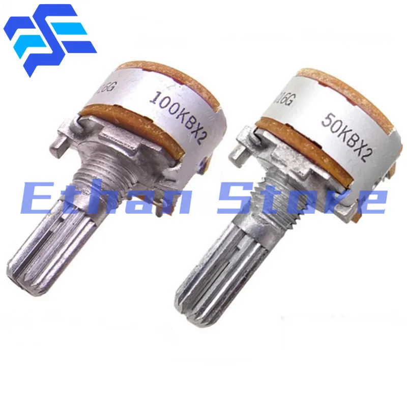 5 uds RK163 10KB 50KB 100KB 20KA 50KA 100KA X2 potenciómetro giratorio de doble unidad de Audio eje de 6 pines 20MM/25MM B100K flor/medio mango