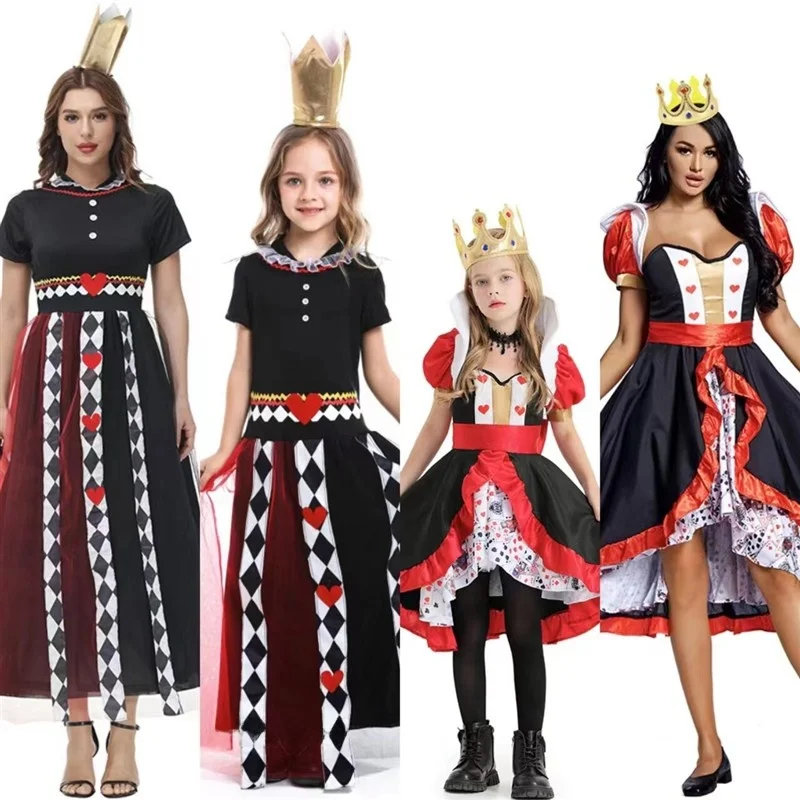 ハロウィン-不思議の国のアリス-子供用コスチューム-ポーカークイーン-パフォーマンス服-親子お揃い衣装-女の子服