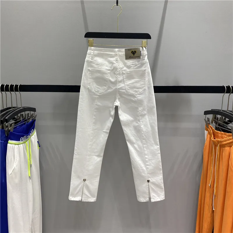 

High Waist Straight Leg Casual Jeans Women's New 2025 Spring Autumn Slimming Nine Point e Tube Pants White Casual Jeans