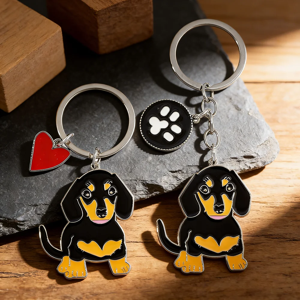 Metal Dachshund Bulldog Dog Keychains Car Key Ring Pet Heart Tag Men Gift Best Friend Pendants
