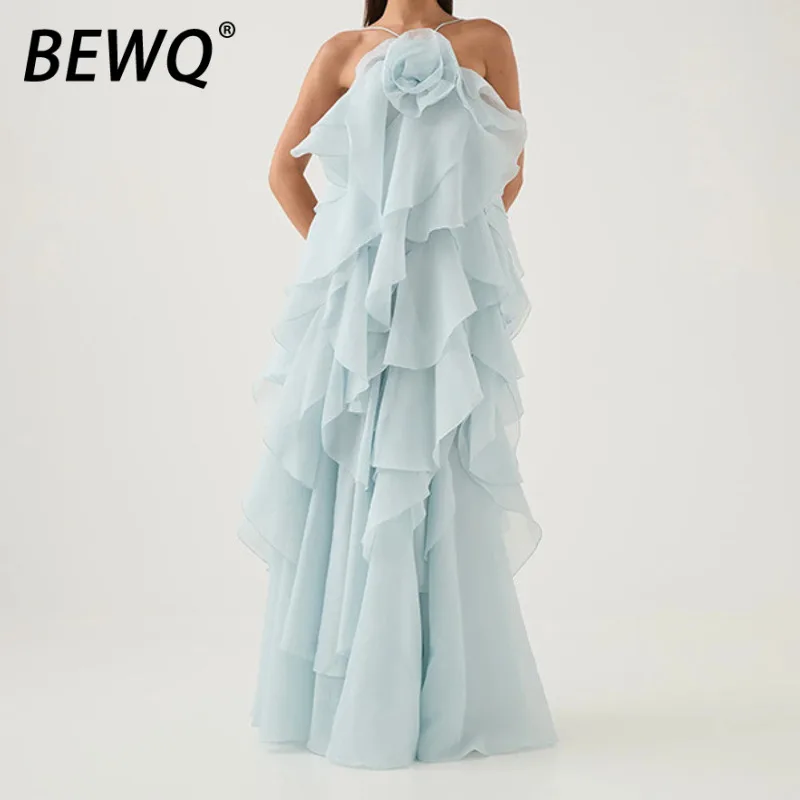 

Модное женское элегантное платье BEWQ с вырезом халтер, без рукавов, с оборками, пляжное платье-комбинация, вечернее платье для вечеринок, новинка весны 2026