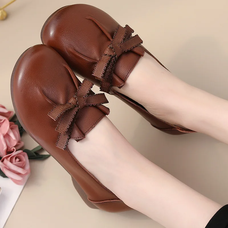 fashion ladies lace up oxfords shoes casual ballet flats Classic vintage loafers women real leather moccasins mom shoes