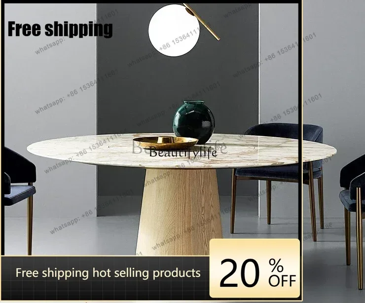 Factory Direct Snowflake green natural marble round dining table and chair combination household dining table with turntable