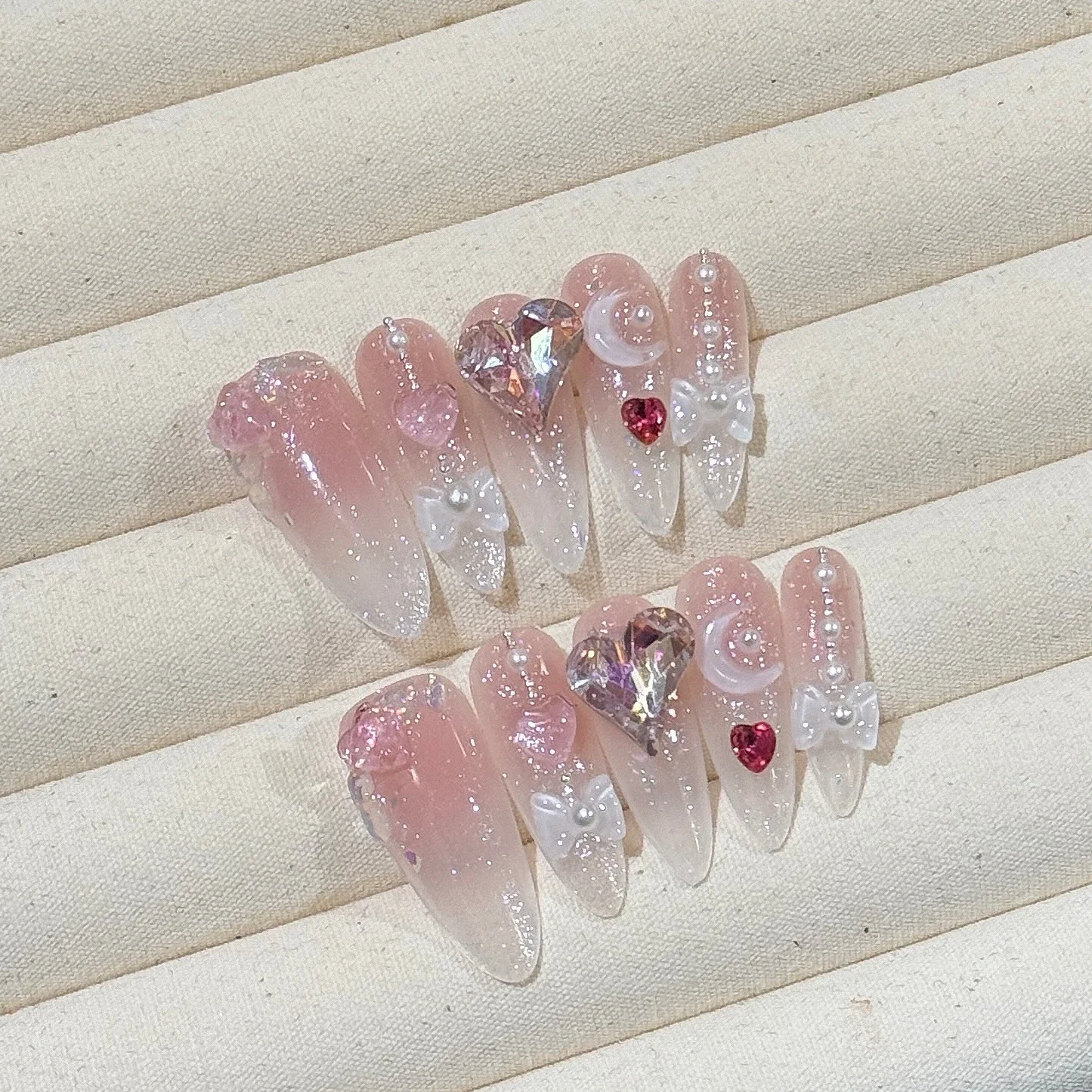 

10 шт., накладные ногти ручной работы розового цвета